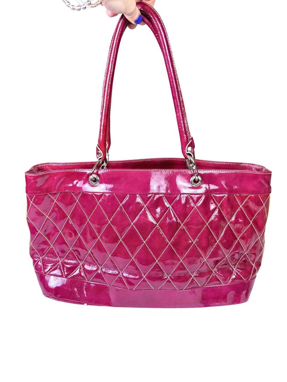 Plinio Visona Italy Pink Patent Leather Quilted Tote Bag Y2K